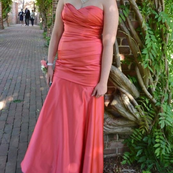 Coral Mermaid Prom Dress - Picture 1 of 8